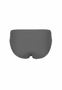 Grijze zwembroek met een gladde textuur, met medium bedekking en een eenvoudig ontwerp. Geen zichtbare naden of patronen, achteraanzicht weergegeven.