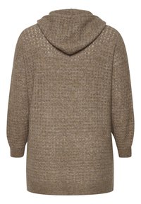 Sweat à capuche en tricot texturé brun avec une coupe ample, présentant un design à motifs et des épaules tombantes pour un confort accru.