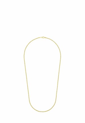 Gold-tone chain necklace with a twisted design. Features a lobster clasp closure; sleek, uniform shape with subtle texture throughout.