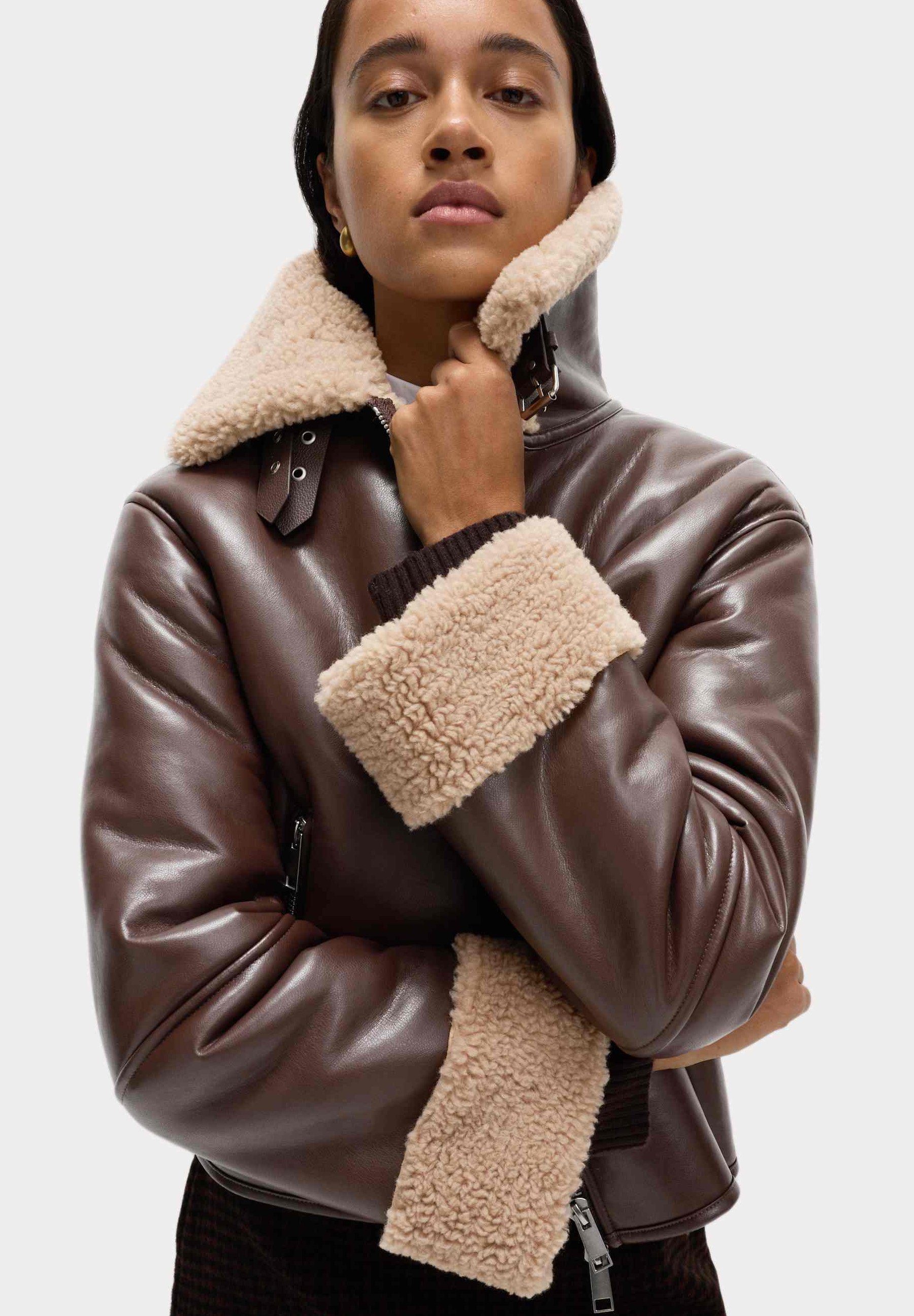 Marks & Spencer BUCKLE DETAIL AVIATOR - Faux leather jacket - dark