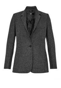 Texturovaný blazer v černobílém hounds-tooth vzoru s klopami, jedním knoflíkem a satinovou podšívkou. Přizpůsobený střih s dlouhými rukávy.