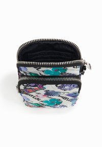 Peněženka na zip z lehkého materiálu, s barevným potiskem s květinovými a mušlovými motivy, s podšívkou a několika přihrádkami na karty.