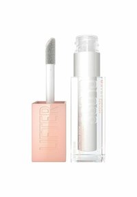 Glansende lipgloss i en klar cylindrisk beholder. Lyserød kvadratisk hætte med teksten "LIFTER." Applikatoren har en blød, rund spids.