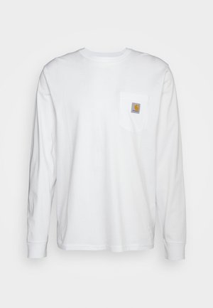 Langermet hvit skjorte laget av bomull, med en brystlomme med et kvadratisk logo-patch. Enkelt design med rund hals og mansjetter.