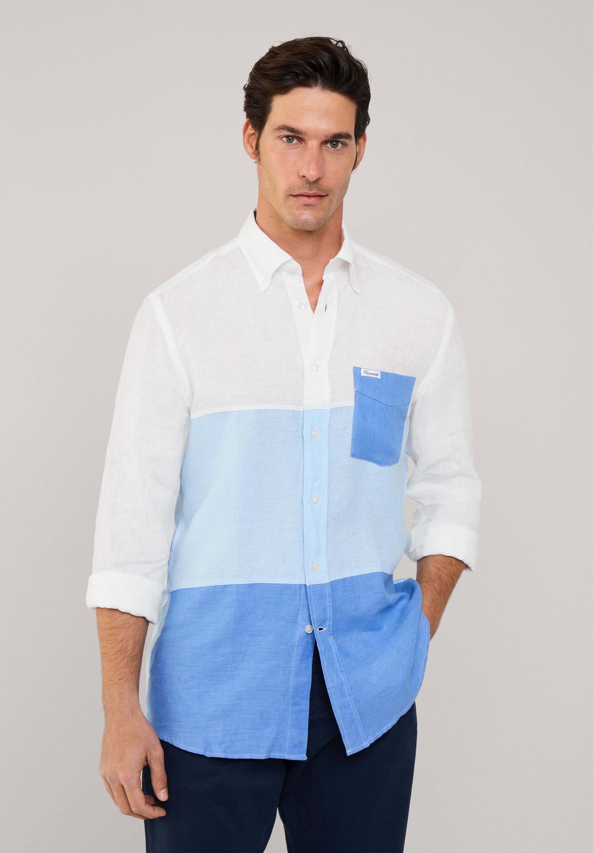 Faonnable REGULAR FIT BLOCK LINEN - Shirt - horizon blue/light blue -  Zalando