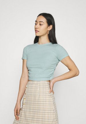 RUCHED CROP - Print T-shirt - blue