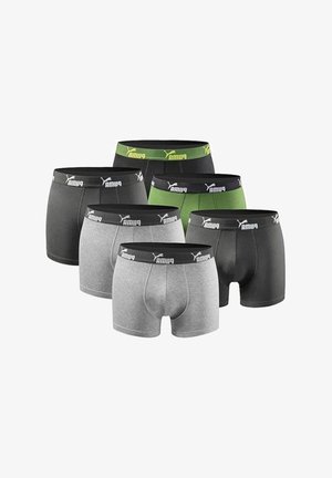 Pack of six boxer briefs in grey, black, and green. Made from soft fabric with an elastic waistband featuring the Puma logo.