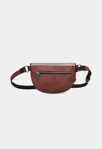 Borsa a tracolla bordeaux con texture trapuntata, chiusura superiore con zip e tracolla nera regolabile. Presenta una tasca frontale con zip per riporre gli oggetti.