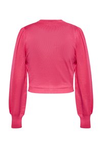 Gekürzter Pullover in leuchtendem Pink, mit langen Puffärmeln und rundem Ausschnitt. Strukturiertes Strickmaterial mit geripptem Saum und Bündchen.