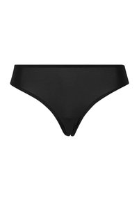 Zwarte bikini onderkant met een gladde textuur, gematigde dekking en een naadloos ontwerp met een lage tailleband.