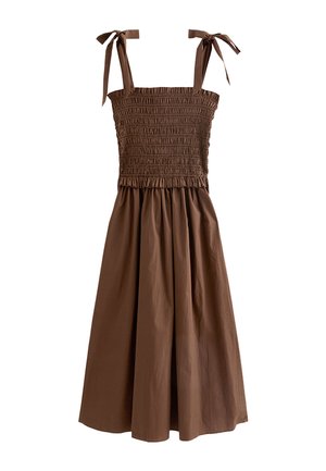 New Look, SHIRRED TIE STRAP MIDI - Robe de jour - dark brown