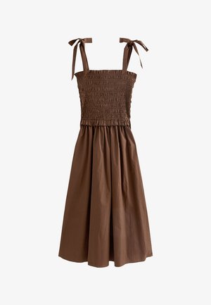 New Look, SHIRRED TIE STRAP MIDI - Robe de jour - dark brown