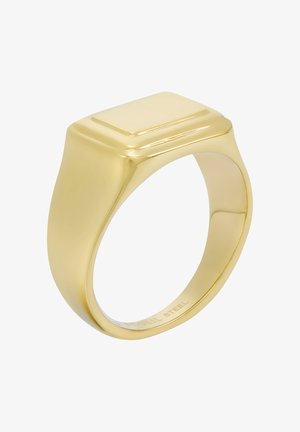 Gold-colored signet ring with a smooth, rectangular flat top and polished finish, made of stainless steel.