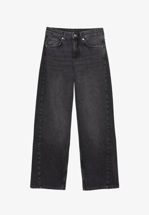 Højtaljede, vide sorte denimjeans i en falmet finish. Har en frontknaplukning og fem lommer, med synlige syninger.