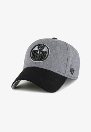 Gray and black baseball cap with Edmonton Oilers logo embroidered on the front and '47 brand logo on the side.