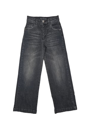 Jeans in denim nero con una vestibilità comoda, dotati di chiusura a bottone e zip, cinque tasche e una leggera scoloritura per aggiungere texture.