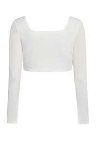 Witte lange mouwen crop top met een vierkante halslijn, gladde stof, strakke pasvorm en minimale naden voor een nette afwerking.