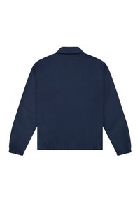 Μακρυμάνικο μπουφάν ναυτικού μπλε με ελαστικά μανσέτα και τελείωμα, διαθέτει κλασικό γιακά και απλό σχεδιασμό στην πλάτη.