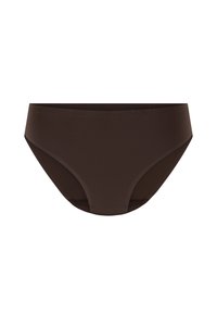 Bruine naadloze dames bikini-onderbroek met een gladde tailleband en zonder zichtbare patronen of versieringen.