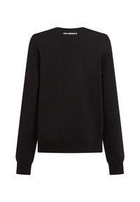 Μαύρο φούτερ με μακριά μανίκια, με ριμπ μανσέτες και στρίφωμα, με μικρό λευκό κείμενο "KARL LAGERFELD" στον αυχένα στο πάνω μέρος της πλάτης.