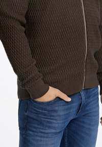 Lindbergh O-NECK STRUCTURE - Tröja med dragkedja - brown mel