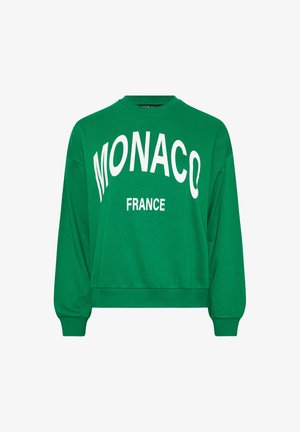 Groene sweatshirt van katoen; voorzien van witte tekst "MONACO FRANKRIJK"; cropped ontwerp met lange mouwen en geribbelde manchetten.
