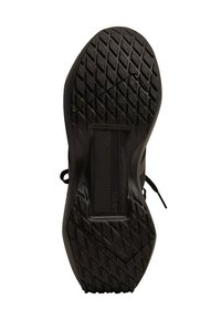 Black athletic shoe sole with a textured pattern, featuring a rectangular reinforcement area and rounded edges for grip.