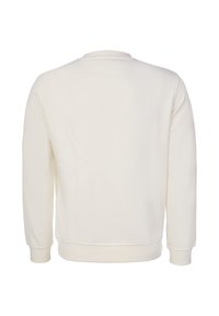 Felpa color crema chiaro, realizzata in tessuto morbido. Presenta maniche lunghe, scollo rotondo e una texture liscia senza motivi o accenti distinti.