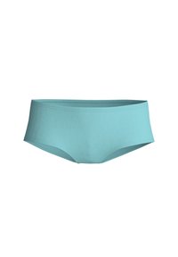 Lichtblauwe katoenen slip met een gladde textuur, medium dekking en een simpel ontwerp. Heeft een hoge tailleband en geen zichtbare naden.