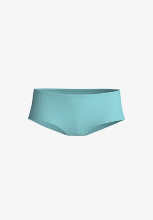 Culotte en coton bleu clair avec une texture lisse, offrant une couverture moyenne et un design simple. Dispose d'une taille haute et sans coutures visibles.