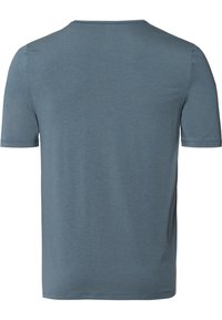 Kortärmad t-shirt i skifferblå, gjord av mjukt tyg, med rund halsringning och avslappnad passform, med en slät yta.