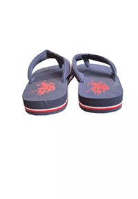 Infradito blu navy con suola a strisce rosse e bianche. Cinghie testurizzate e dettaglio del logo rosso sulla soletta. Materiale in gomma durevole.