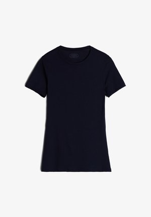 Marineblå bomulds T-shirt med korte ærmer, rund halsudskæring og en glat tekstur. Har en standard pasform og et minimalistisk design.
