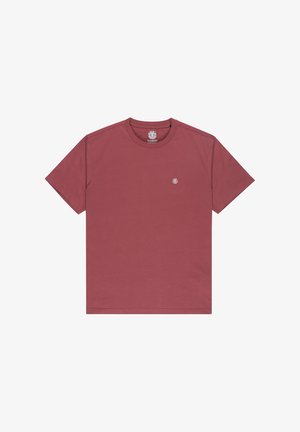 T-Shirt mit kurzen Ärmeln aus kastanienbrauner Baumwolle. Rundhalsausschnitt mit kleinem Logo auf der Brust. Glatte Textur, klares Design und Standardpassform.