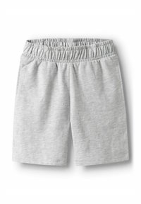 Grå bomullsshorts med elastisk midja, med en slät yta och en enkel design, utan fickor eller ytterligare accenter.