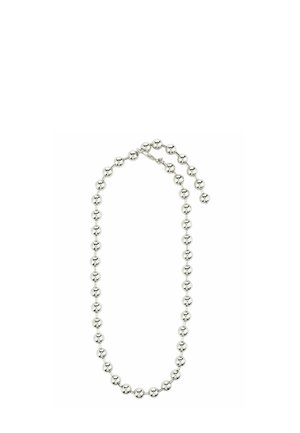 Collier en argent composé de perles rondes et polies avec une texture lisse, de tailles variées, reliées par un fermoir simple.