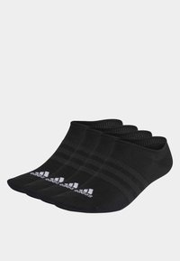 Schwarze Knöchelsocken im Dreierpack, aus weichem Material, mit gerippten Bündchen und weißem Markenlogo mit zwei horizontalen Streifen.