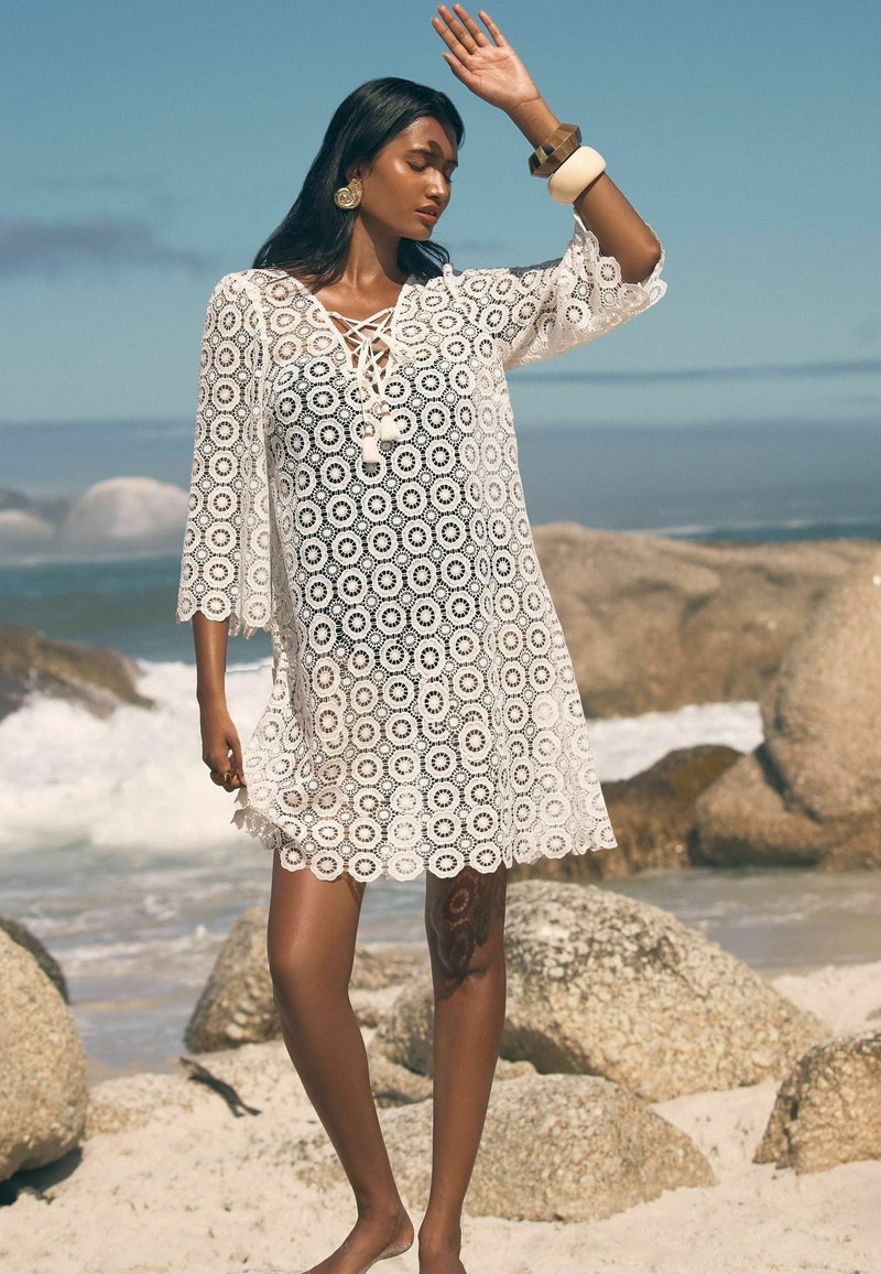 pull on beach dress Miraclesuit Women's Jacquard Swim Cover-Up Beach Dress - Blue - Size M