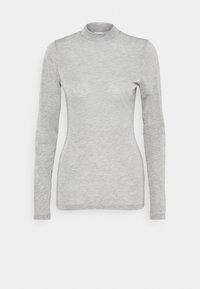 Grauer Langarm-Turtleneck aus weichem Stoff, mit taillierter Passform und dezentem Schimmer-Effekt.