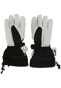 Rękawice wodoodporne z jasnoszarym skórzanym chwytakiem i czarnymi materiałowymi mankietami. Posiadają elastyczny nadgarstek, regulowany pasek oraz pętlę do zawieszenia.