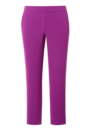 Pantalones ajustados de longitud tobillo en un color púrpura vibrante. Hechos de una tela suave y elástica con una cinturilla plana y sin bolsillos.