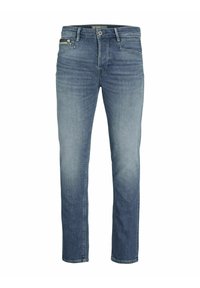 Jean en denim bleu clair avec une coupe droite, fermeture éclair et bouton, et un délavage subtil. Dispose de cinq poches pour le rangement.