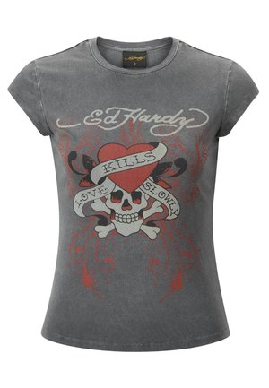Ed Hardy LOVE KILLS CAP SLEEVE - Print T-shirt - grey
