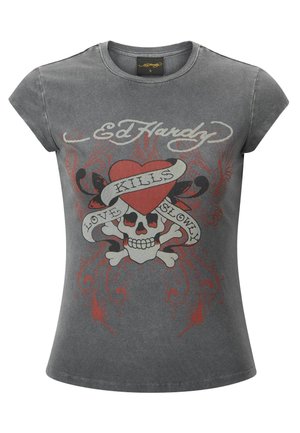 Ed Hardy LOVE KILLS CAP SLEEVE - Camiseta estampada - grey