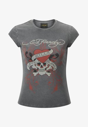 Ed Hardy LOVE KILLS CAP SLEEVE - Camiseta estampada - grey