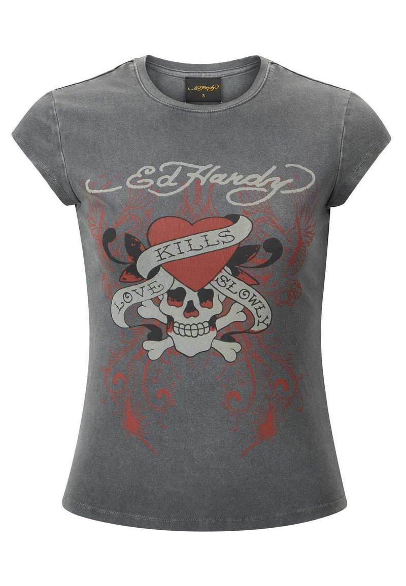 Ed Hardy LOVE KILLS CAP SLEEVE T-shirt imprimé grey/gris