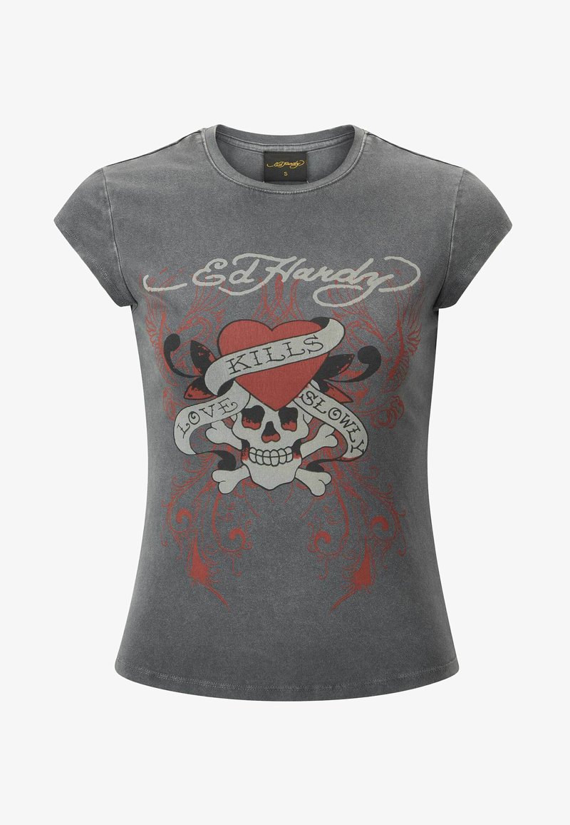 Ed Hardy LOVE KILLS CAP SLEEVE T-shirt imprimé grey/gris