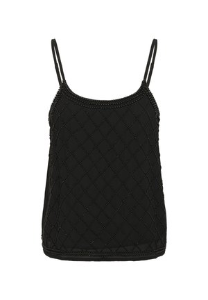 Débardeur noir à fines bretelles, présentant un design matelassé orné de petits clous pour ajouter de la texture et du détail.