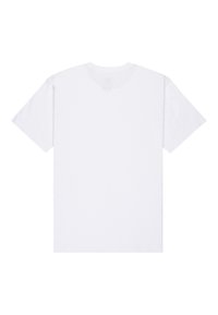 T-shirt di cotone bianca con maniche corte, scollatura rotonda e design semplice. Presenta una texture morbida e nessun motivo o dettaglio visibile.