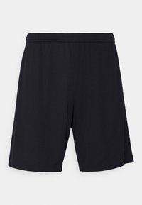 Schwarze Sportshorts aus weichem, elastischem Material, mit einem elastischen Bund und geradem Schnitt, ohne sichtbare Muster oder Hardware-Details.